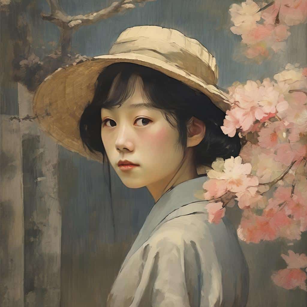 Τα κορίτσια με καπέλο και λουλούδια, πορτρέτο σε ζωγραφική τέχνη, η δύναμη της εικαστικής γλώσσας και της σύγχρονης τέχνης.