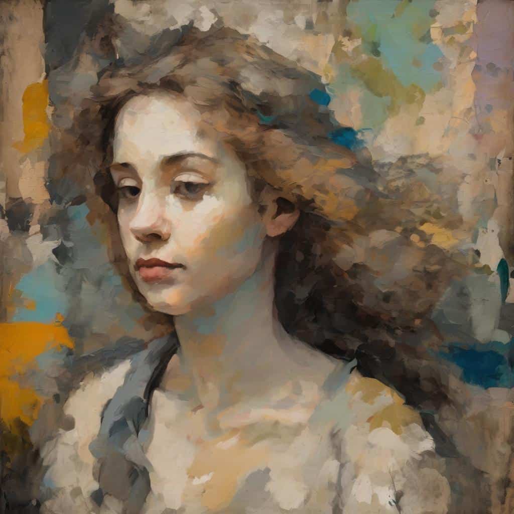 Ομορφη γυναίκα πορτρέτο με ζωγραφική τέχνη εμπνευσμένη από εικαστική γλώσσα.